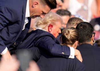 The Secret Service said in a statement that former president Donald Trump is “safe” and that the incident is being investigated after Trump was rushed offstage with blood on his ear and face after a shooting during his Saturday evening rally in Butler, Pennsylvania. (Photo: Gene J. Puskar/AP via CNN Newsource)