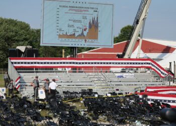 Security personnel inspect the scene in Butler, Pennsylvania, on July 13. (Photo: Brendan McDermid/Reuters via CNN Newsource)