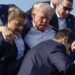 (Anna Moneymaker/Getty Images via CNN Newsource) 	Former President Donald Trump is rushed offstage by U.S. Secret Service agents after a shooting during his rally in Butler, Pennsylvania, on July 13.