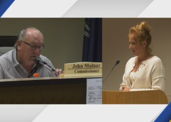 Delta County District 1 Commissioner John Malnar & opponent Sandra Skiba, shown addressing the board during the public comment portion of this week's meeting