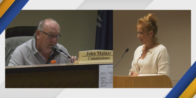 Delta County District 1 Commissioner John Malnar & opponent Sandra Skiba, shown addressing the board during the public comment portion of this week's meeting