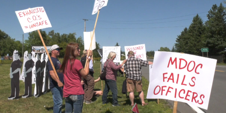 Corrections Officers walk picket line in Marquette