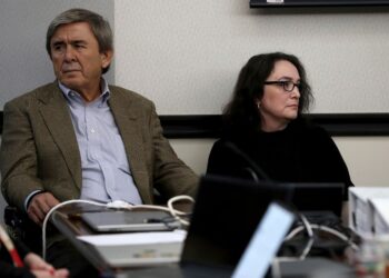 (Jennifer Reynolds/The Galveston County Daily News/AP via CNN Newsource) Antonios Pagourtzis, left, and Rose Marie Kosmetatos, parents of accused school shooter Dimitrios Pagourtzis, are defendants in a civil trial.