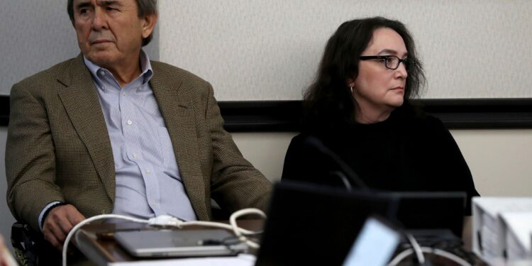 (Jennifer Reynolds/The Galveston County Daily News/AP via CNN Newsource) Antonios Pagourtzis, left, and Rose Marie Kosmetatos, parents of accused school shooter Dimitrios Pagourtzis, are defendants in a civil trial.