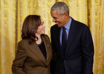 (Chip Somodevilla/Getty Images/File via CNN Newsource) In this 2022 file photo, Vice President Kamala Harris and former President Barack Obama attend an event at the White House in Washington, DC, to mark the 2010 passage of the Affordable Care Act.