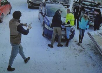 A  still taken from the security camera footage shown in court in February.