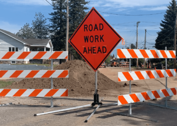 This image shows a road block in Iron Mountain where infrastructure upgrades are taking place. One of many infrastructure upgrades taking place across Dickinson County.