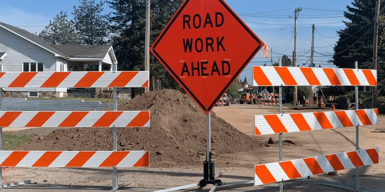 This image shows a road block in Iron Mountain where infrastructure upgrades are taking place. One of many infrastructure upgrades taking place across Dickinson County.