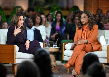 (SAUL LOEB/AFP via Getty Images) Vice President Kamala Harris and Oprah Winfrey at a campaign event in Farmington Hills, Michigan, on Sept. 19, 2024.