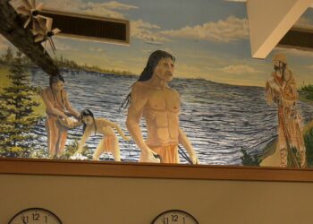 A portion of the existing airport mural, painted in 2000.