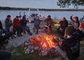 Members gather for a Men's Circle weekend kickoff