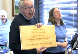 The friends of the Negaunee Public Library held a reception today in honor of Al Sundine, who served the Negaunee Library and its patrons for 45 years.