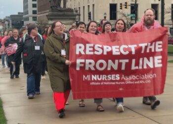 Image taken by a WZMQ 19 reporter at the April 15 demonstration in Lansing
