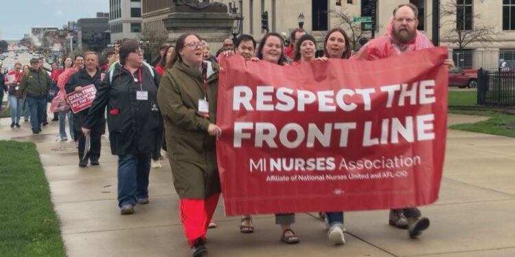 Image taken by a WZMQ 19 reporter at the April 15 demonstration in Lansing