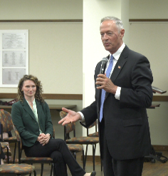Congressional hopeful Callie Barr, along with former Social Security Commissioner Martin O'Malley, were in Marquette Friday for a community forum about growing concerns over the future of the Social Security Administration.
