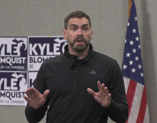 Kyle Blomquist is campaigning for Congress with a message he says is aimed at people who felt left behind by the current political and economic system.