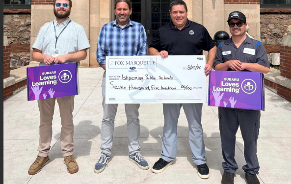 Fox Marquette Subaru surprised Ishpeming Middle-High School teachers with a $7,500 donation through the Subaru Loves Learning® initiative in partnership with AdoptAClassroom.org