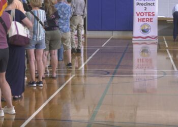 Marquette voters in line for precinct 1 at the Baraga Gym.