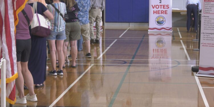 Marquette voters in line for precinct 1 at the Baraga Gym.